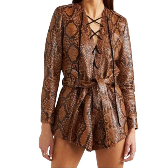 Saint Laurent Paris Python Leather Belted Playsuit size FR 36 Long Sleeve Shorts - Picture 1 of 16